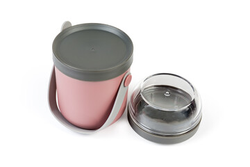 Two pots of dual plastic lunch box on white background