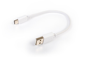 Short cable USB-A to USB-C on white surface