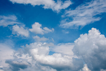white fluffy clouds on blue sky in summer