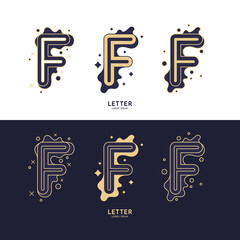 The letter F of the Latin alphabet. Display character in a contemporary style. A sign with dynamic splashes.