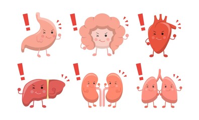 Human organs emoji action set, illustration icon cartoon character, vector flat design