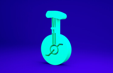 Green Unicycle or one wheel bicycle icon isolated on blue background. Monowheel bicycle. Minimalism concept. 3d illustration 3D render. © vector_v