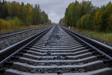 Fototapeta premium Railroad. Railroad tracks made of metal and concrete.