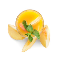 Fototapeta na wymiar Glass of fresh peach juice on white background