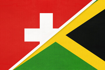 Switzerland and Jamaica, symbol of national flags from textile. Championship between two countries.