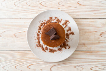 chocolate pancake stack on plate