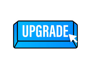 Upgrade blue square button. Vector stock illustration.
