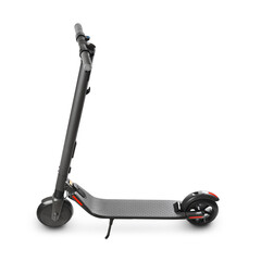 Gray motorized stand-up scooter isolated on white.