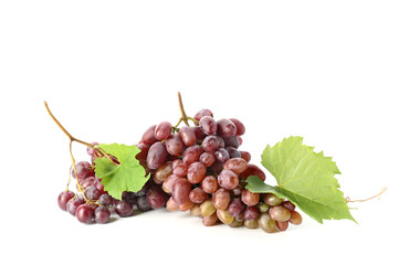 Ripe grapes on white background