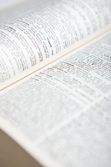 close up of open dictionary