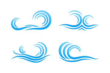 Blue ocean water wave set logo icon object vector isolated on white background