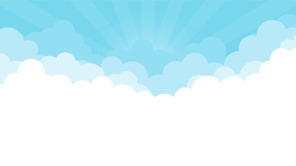 Fototapeta premium Cloud on top blue sky with sunlight outdoor cartoon landscape background flat design vector