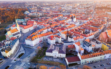 Panoramic view from the drone on the city Kalisz. Poland