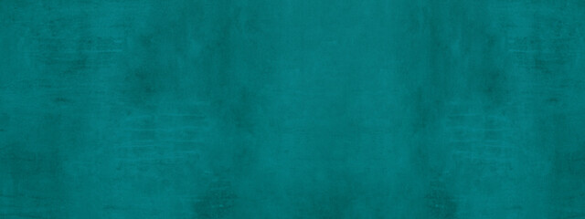Dark abstract turquoise painted colored stone concrete paper texture background panorama banner, with space for text