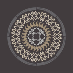 Mandala. Ethnic mandala with colorful tribal ornaments. Design with manual hatching. Isolated. Vector illustration for web design or print.