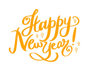 Happy New Year hand-drawn vector lettering phrase. isolated on white background. Typography template for greeting card, web banner, social media or print. 