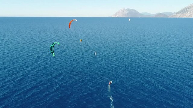 Aerial view of kitesurf/kitefoil race
