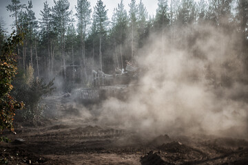 panzer T-64 is ready for battle on the eastern front of Ukraine in Donbass