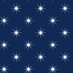 Seamless pattern with stars. Blue background. Shiny texture.