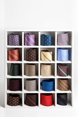 shelf full of tie