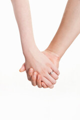 holding hands on white background