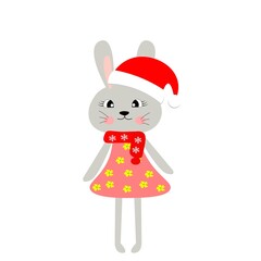 cute christmas animal in santa hat cartoon, character vector illustration	