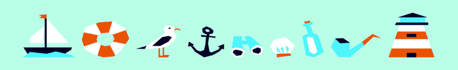 set of nautical cartoon icon design template with various models. vector illustration