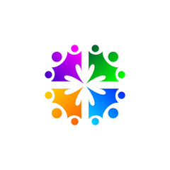colorful people and arrow for business community logo design
