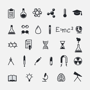 Science and Education Icon Set, Science Symbols and Objects 