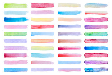 Collection label tag elements Set Watercolor brush paint strokes from a hand drawn on the white...