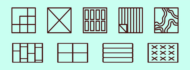set of laminate cartoon icon design template with various models. vector illustration
