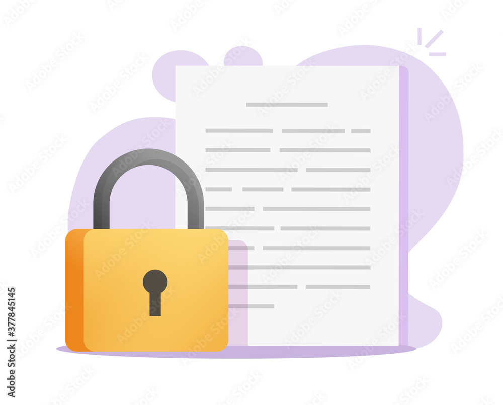 Poster document secure confidential access on vector or text file privacy protection on flat icon, concept 