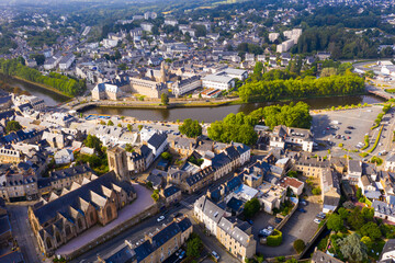 Aerial view of Lannion city on the Lege river, Brittany region in France