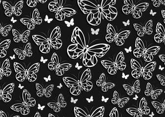 Seamless butterfly black and white background