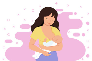 Breastfeeding - mother feeding a baby with breast. Breastfeeding illustration. Vector