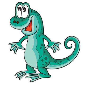 cute emerald lizard character, cartoon illustration, isolated object on white background, vector illustration,