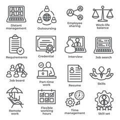 Work from home line icons on white background
