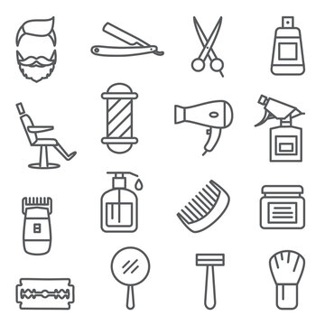 Barber Shop Line Icons on white background