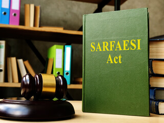 Sarfaesi act law and gavel in the office.