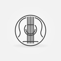 Acoustic Guitar vector concept round icon or symbol in thin line style