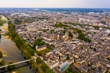 Fototapeta premium Aerial panoramic view of Tours city in Loire valley of France