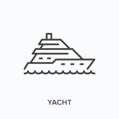 Yacht flat line icon. Vector outline illustration of luxury sailboat liner, sea transportation. Summer travel thin linear pictogram