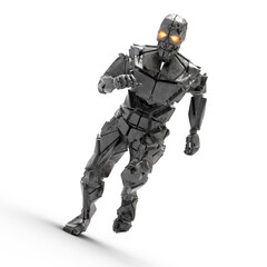 dunkler humanoider Roboter in Laufpose