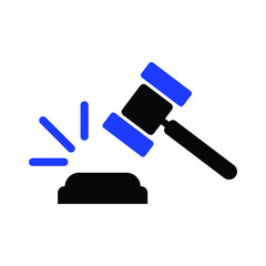 Auction hammer vector icon. Court tribunal flat icon.