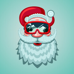 Santa Claus head with snowboard mask. Winter sport vector illustration. Cartoon style.