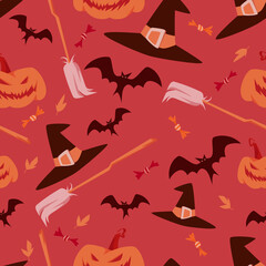 Red Halloween Cartoon Elements Vector Seamless Pattern