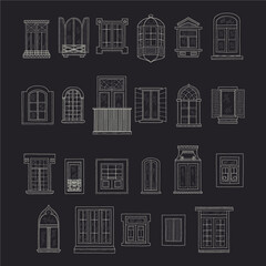 Set of cute hand drawn windows including 23 different types. Vintage windows collection