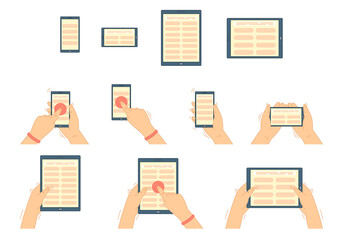 Stock vector, concept of hands holding gadgets, smartphones and tablets © lenapandy