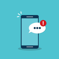 New messages notification on mobile phone, message bubble on smartphone screen. Vector illustration. 