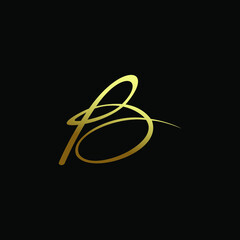 Stylish Letter B Gold Signature Logo Design Template